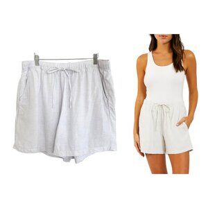 Tahari Shorts Women 1X White Linen Pockets Elastic Waist Lightweight